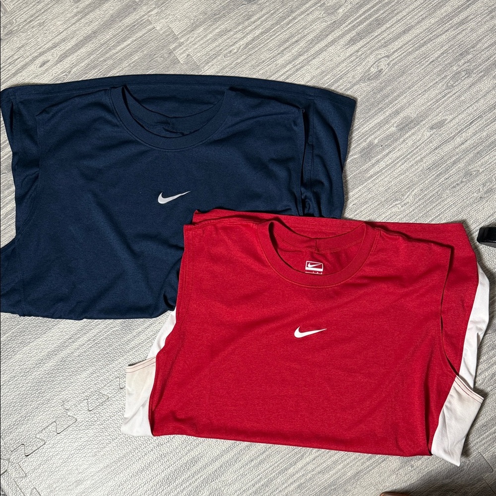 Pair of Nike Navy and Red Muscle Performance Shirts Size Large